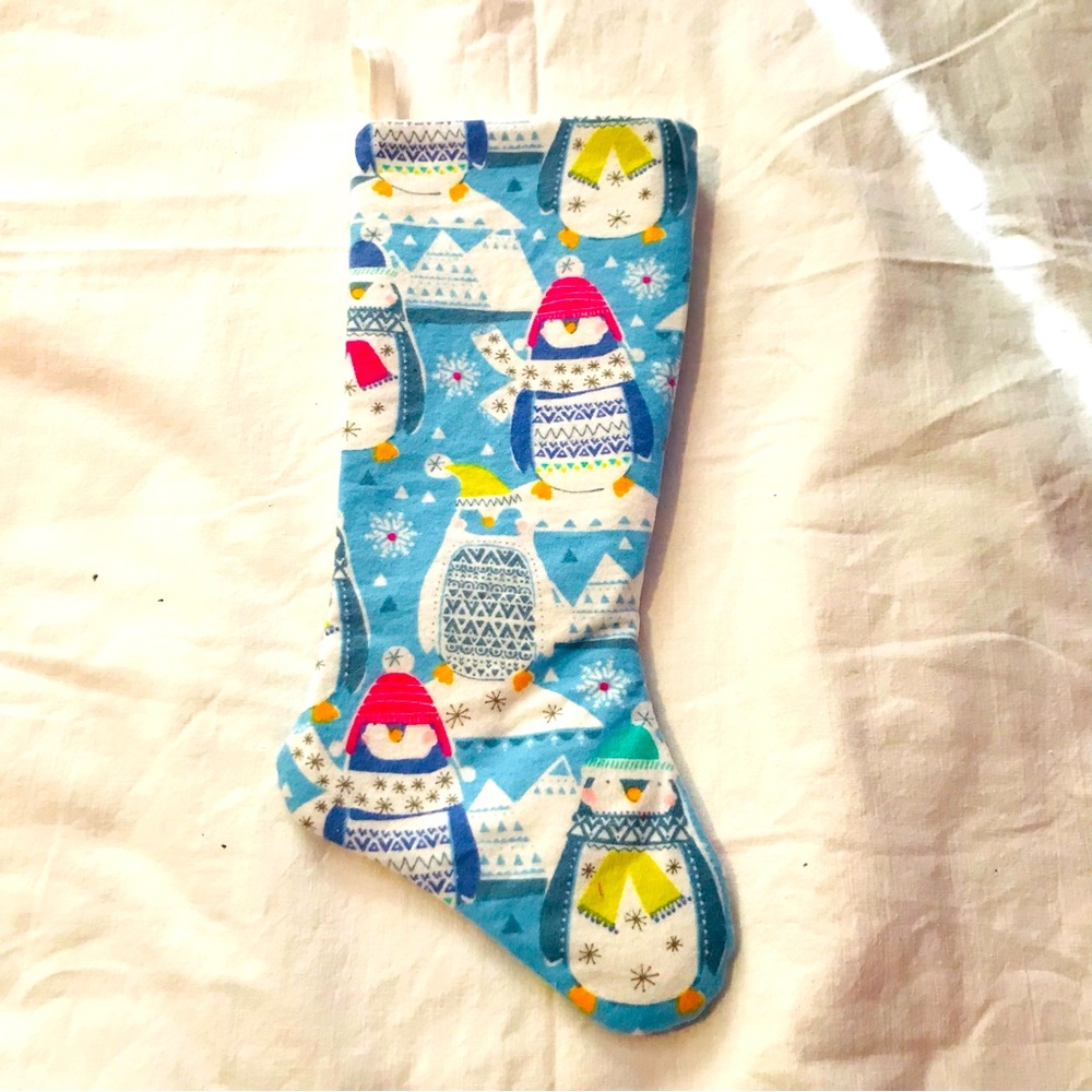 Holiday Penguins Flannel Christmas Stocking Handcrafted